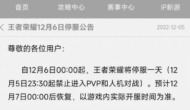 王者荣耀12月6日停服一天有什么补偿 12月6日停服补偿最新消息