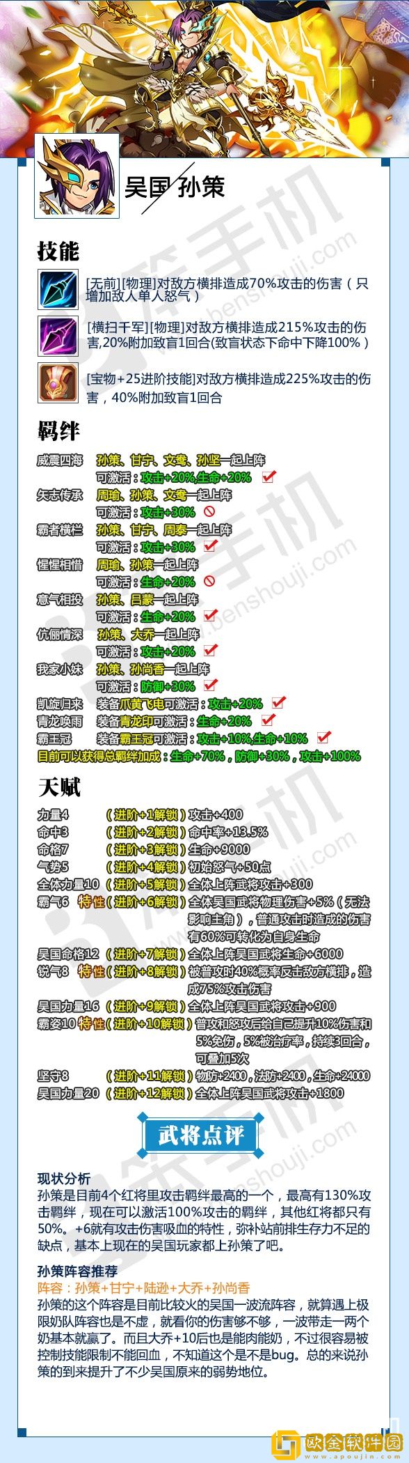 「三国志幻想大陆」三国志幻想大陆煊明孙策羁绊介绍