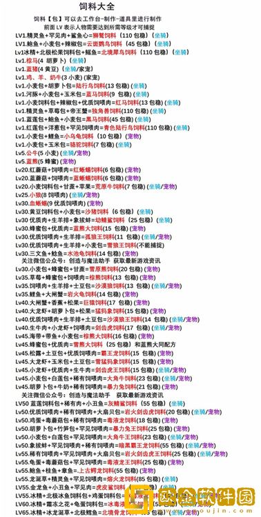 创造与魔法饲料合成表有什么