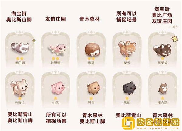 奥比岛手游宠物分布在什么地方