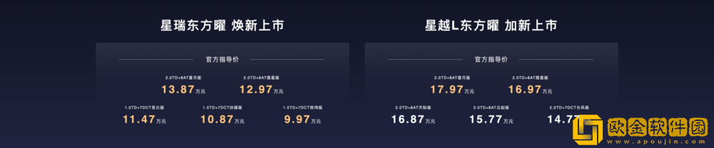吉利中国星东方曜上市-星瑞系9.97万元-13.87万元-星越L系14.77万元-17.97万元
